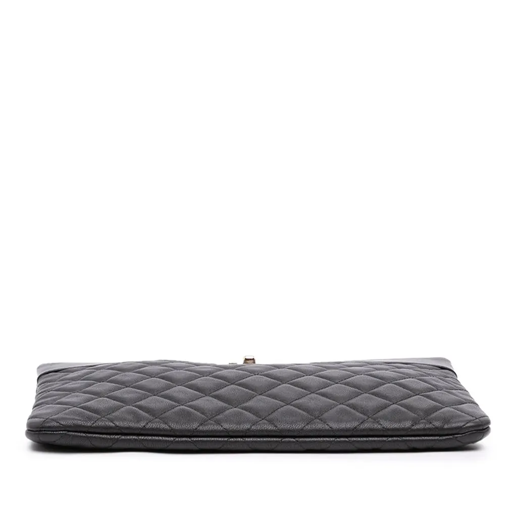 Chanel Medium Quilted Sheepskin Mademoiselle O Case Clutch Black Leather Very good - Inside View