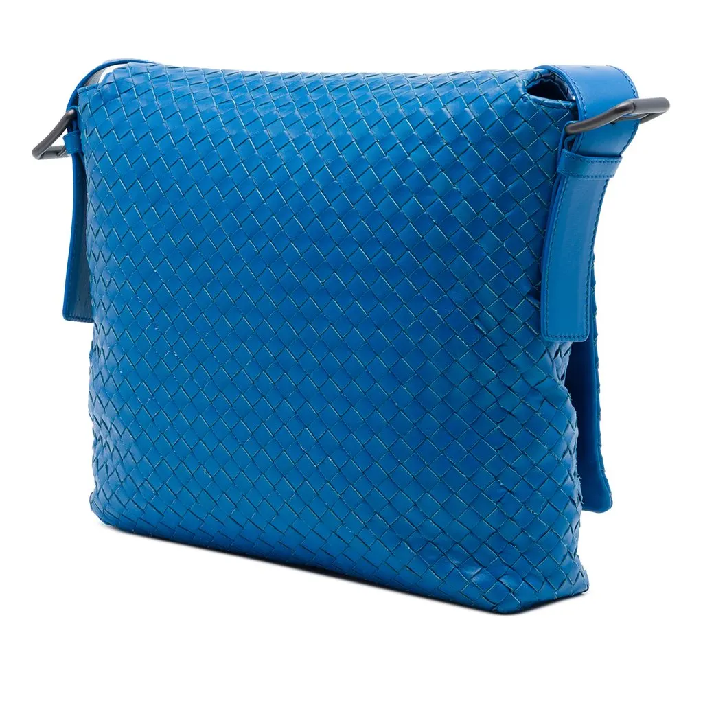 Bottega Veneta Nappa Intrecciato Flap Crossbody Blue Leather Very good - Back View