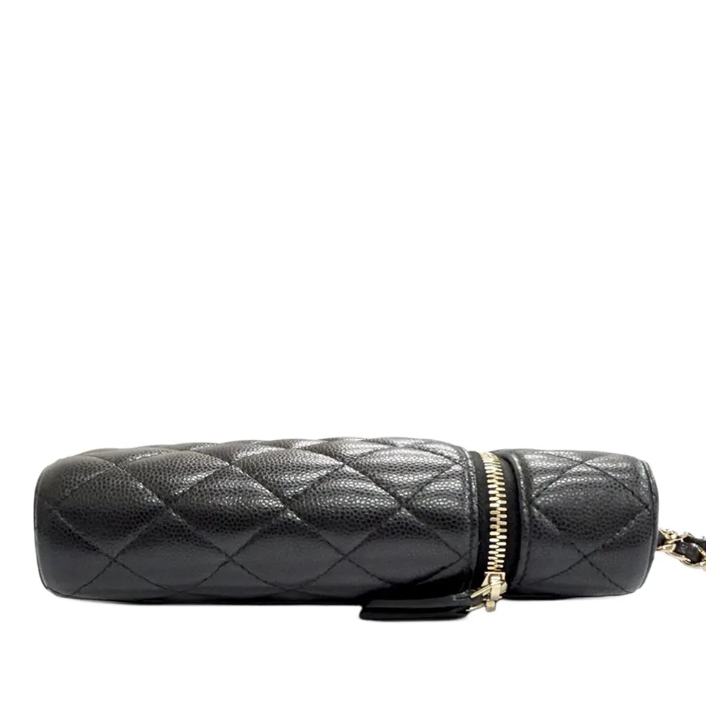 Chanel CC Quilted Caviar Phone Holder With Chain Black Leather Very good - Inside View