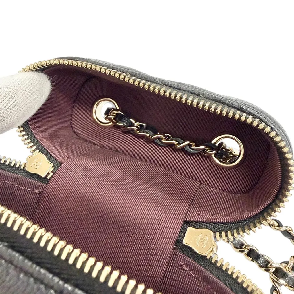 Chanel CC Quilted Caviar Phone Holder With Chain Black Leather Very good - Box View