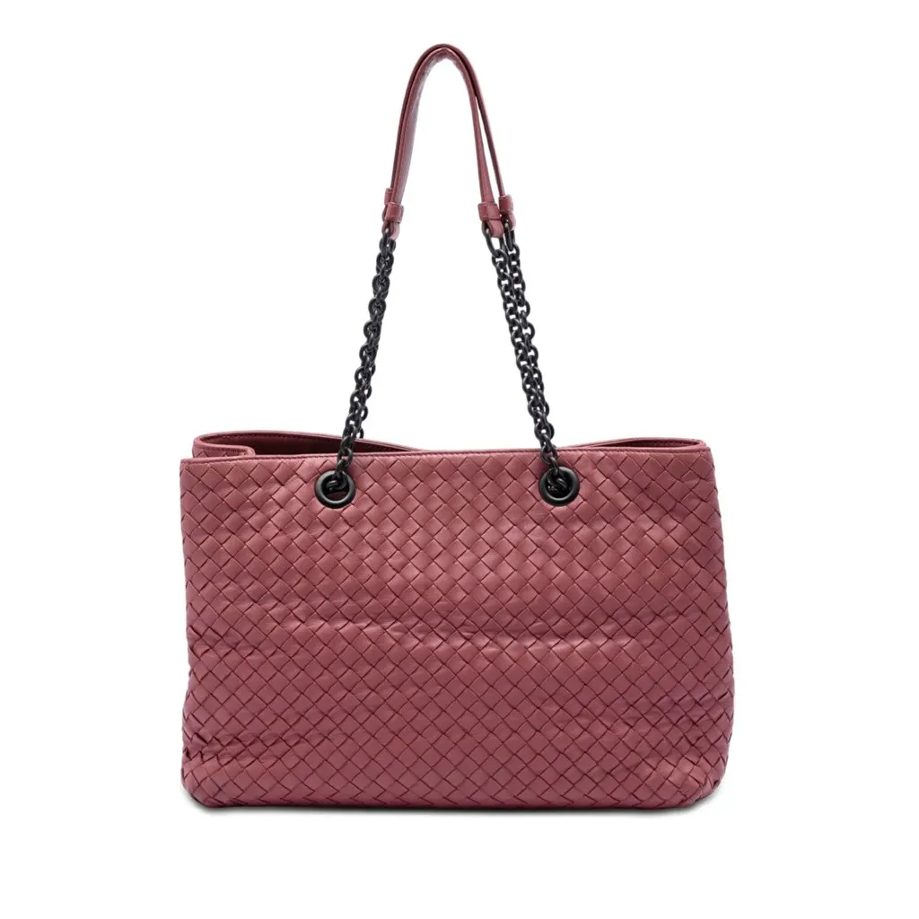 Bottega Veneta Medium Nappa Intrecciato Double Chain Tote Pink Leather Very good - Front View
