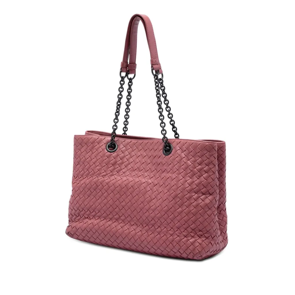 Bottega Veneta Medium Nappa Intrecciato Double Chain Tote Pink Leather Very good - Back View