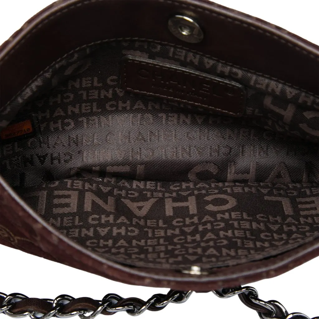 Chanel Embossed Suede Camellia Chain Pochette Brown Leather Very good - Model View