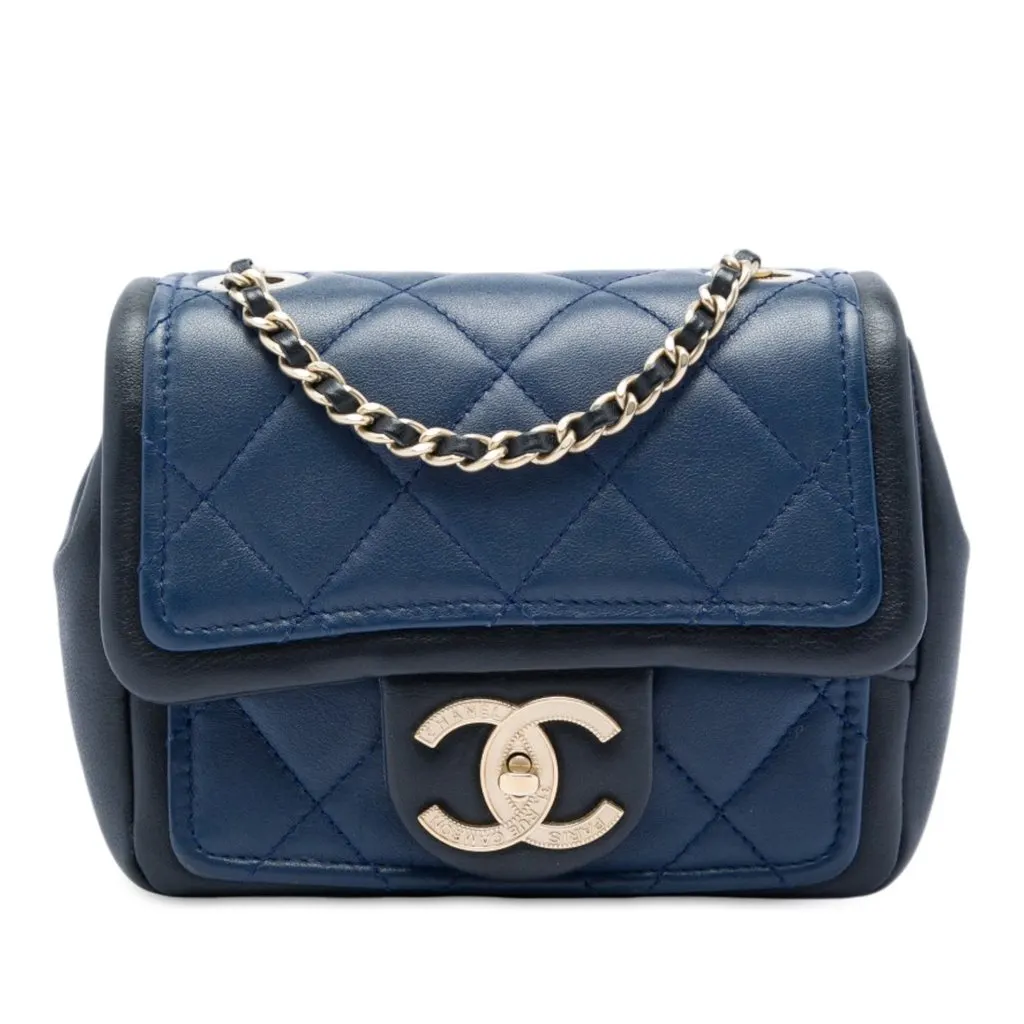 Chanel Mini Square Calfskin Graphic Flap Blue Leather Very good - Front View