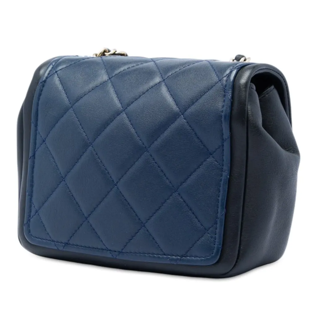 Chanel Mini Square Calfskin Graphic Flap Blue Leather Very good - Back View