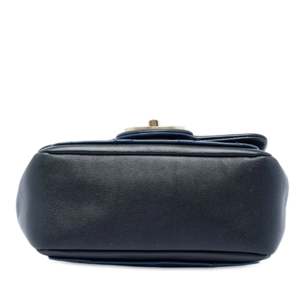 Chanel Mini Square Calfskin Graphic Flap Blue Leather Very good - Inside View
