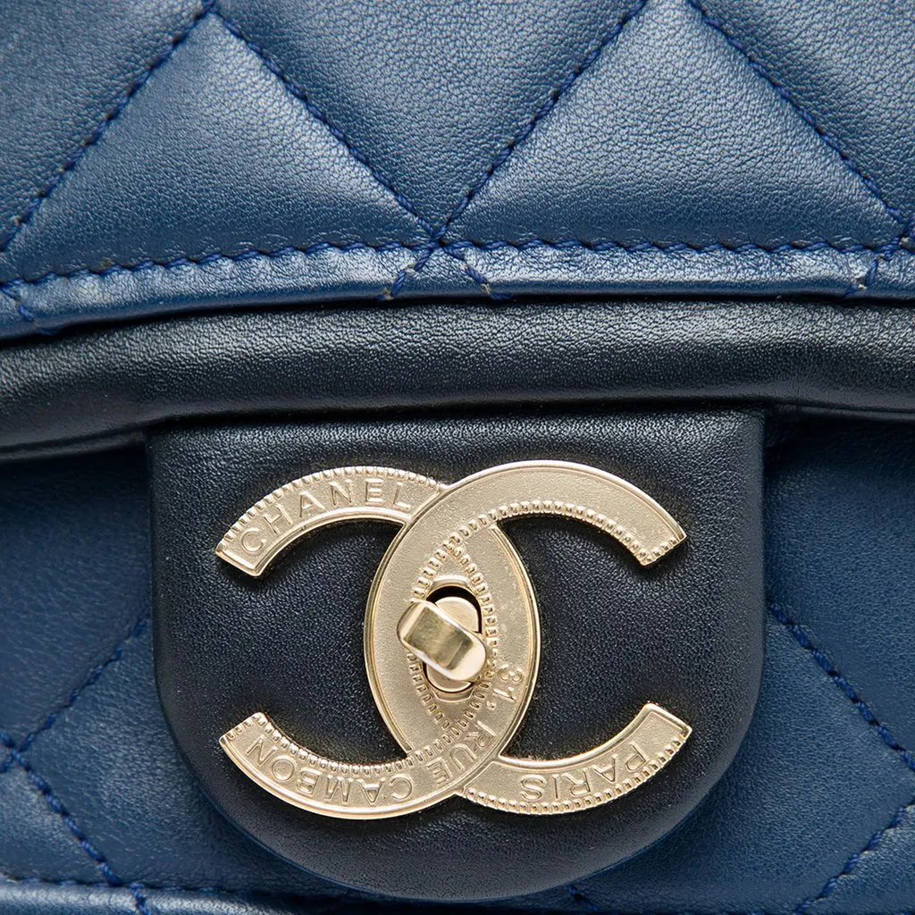 Chanel Mini Square Calfskin Graphic Flap Blue Leather Very good - Box View