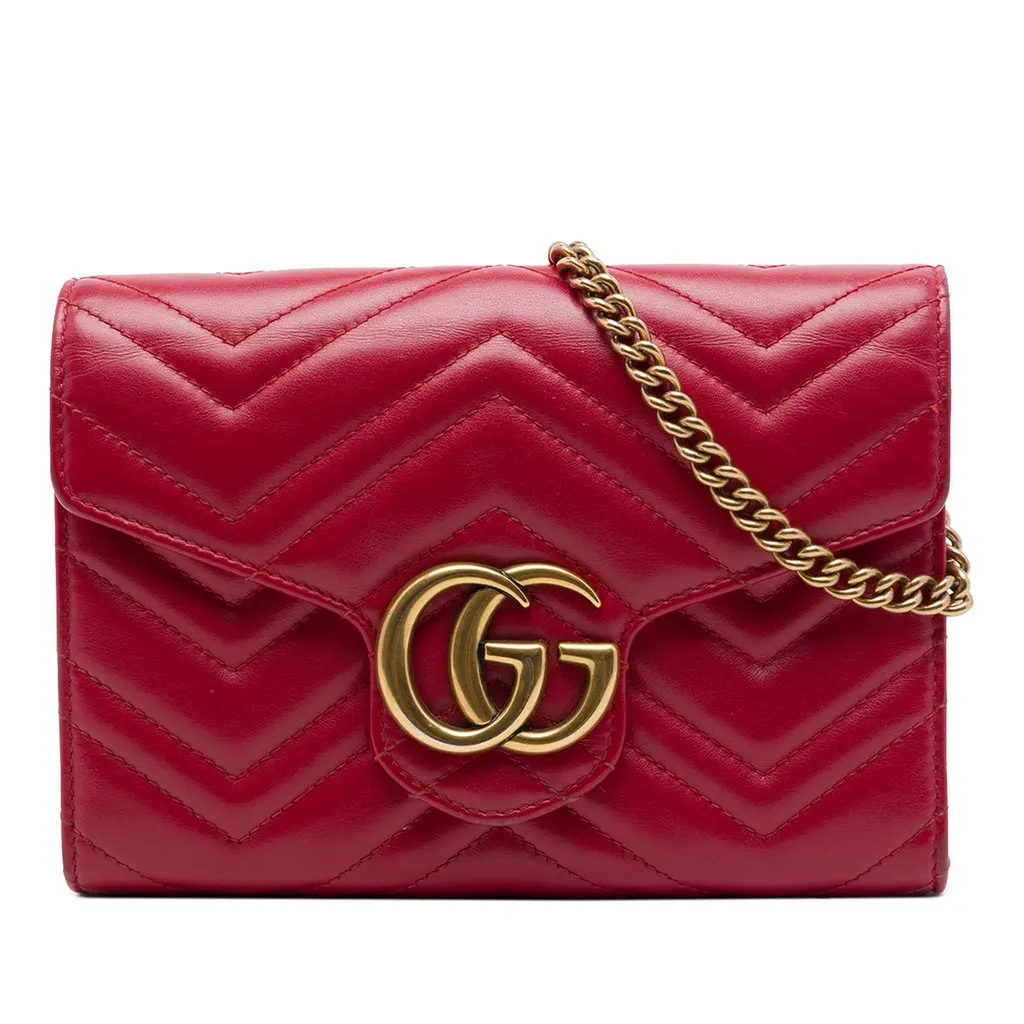 Gucci GG Marmont Matelasse Calfskin Wallet On Chain Red Leather Good - Front View