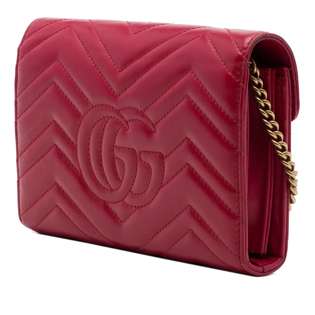 Gucci GG Marmont Matelasse Calfskin Wallet On Chain Red Leather Good - Back View