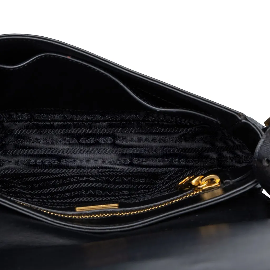 Prada Saffiano Flap Crossbody Blue Leather Very good - Model View