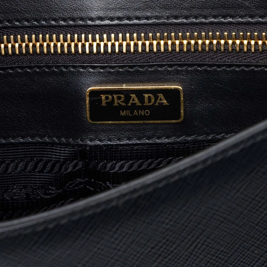 Prada Saffiano Flap Crossbody Blue Leather Very good - Box View