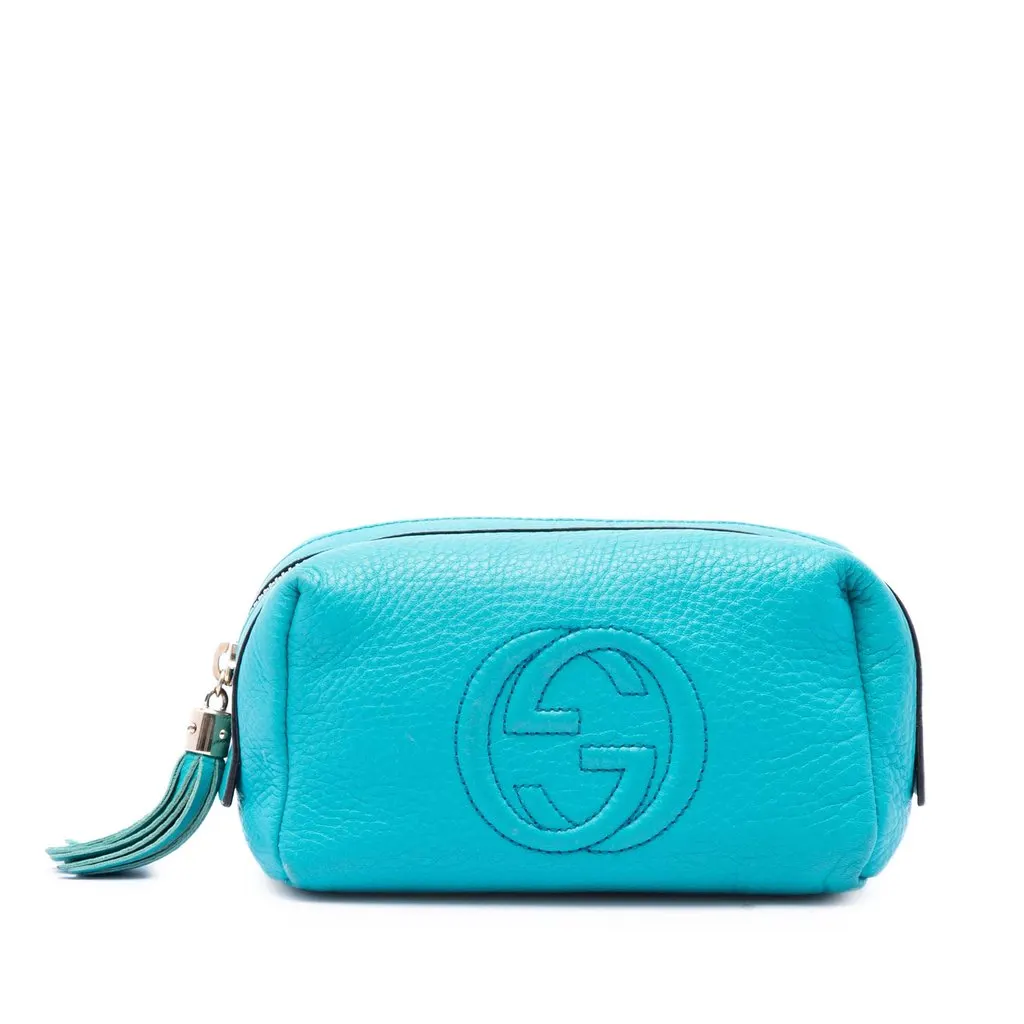 Gucci Leather Soho Cosmetic Pouch Blue Leather Very good - Front View