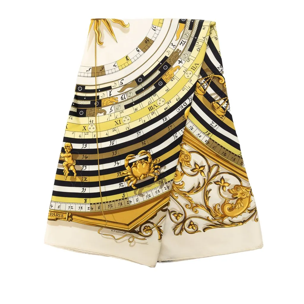 Hermès Dies et Hore Silk Scarf 90 Beige Very good - Front View