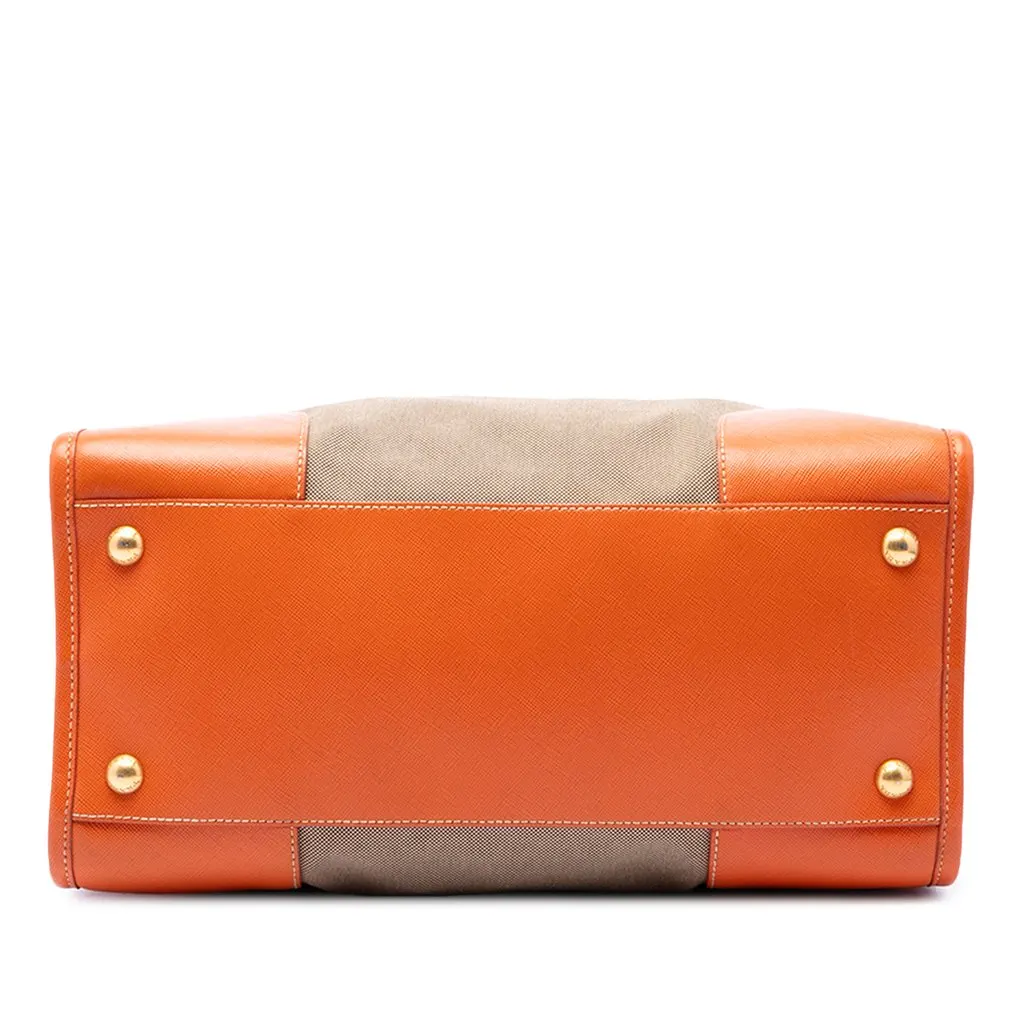 Prada Saffiano Trimmed Canvas Canapa Logo Satchel Brown Canvas Good - Inside View