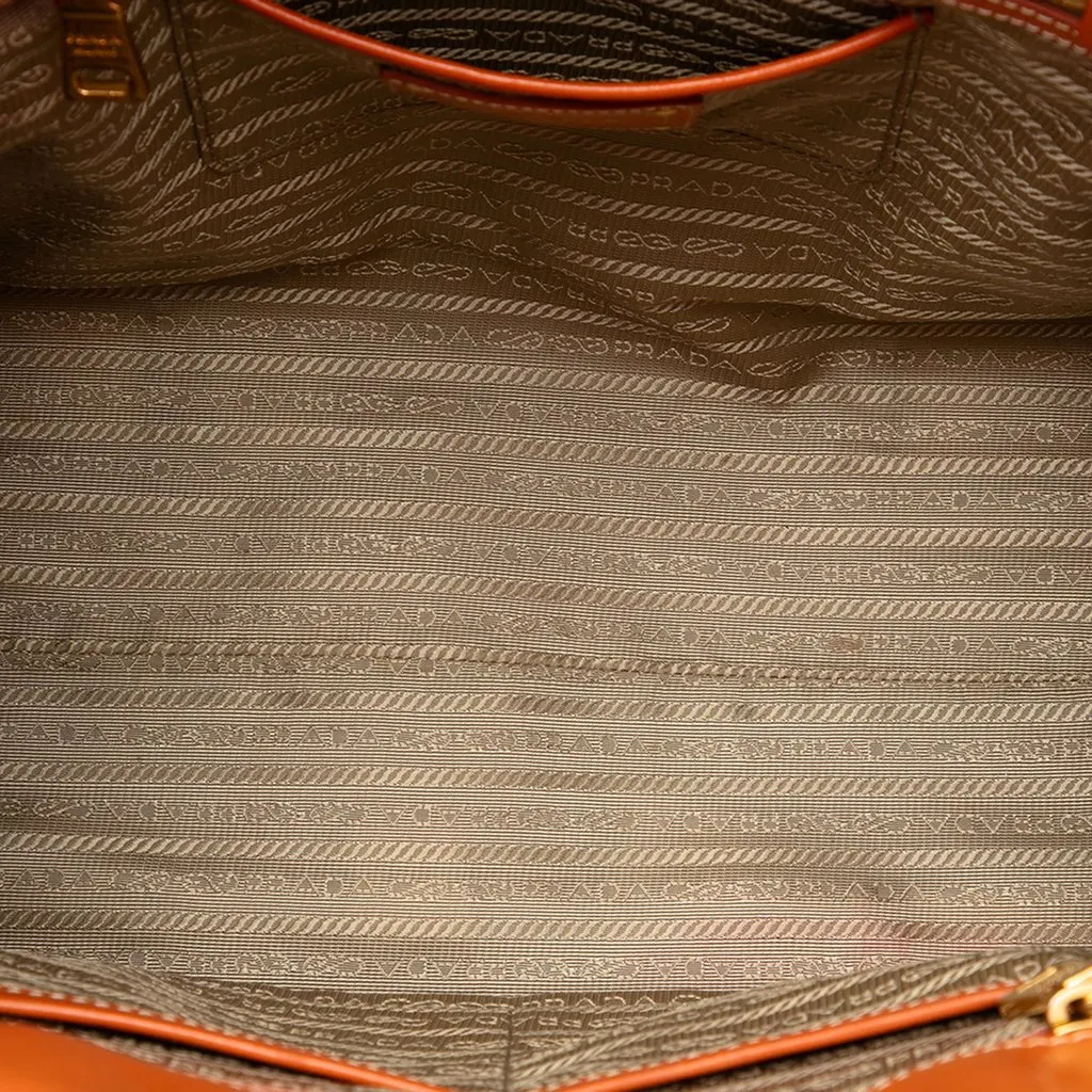 Prada Saffiano Trimmed Canvas Canapa Logo Satchel Brown Canvas Good - Model View
