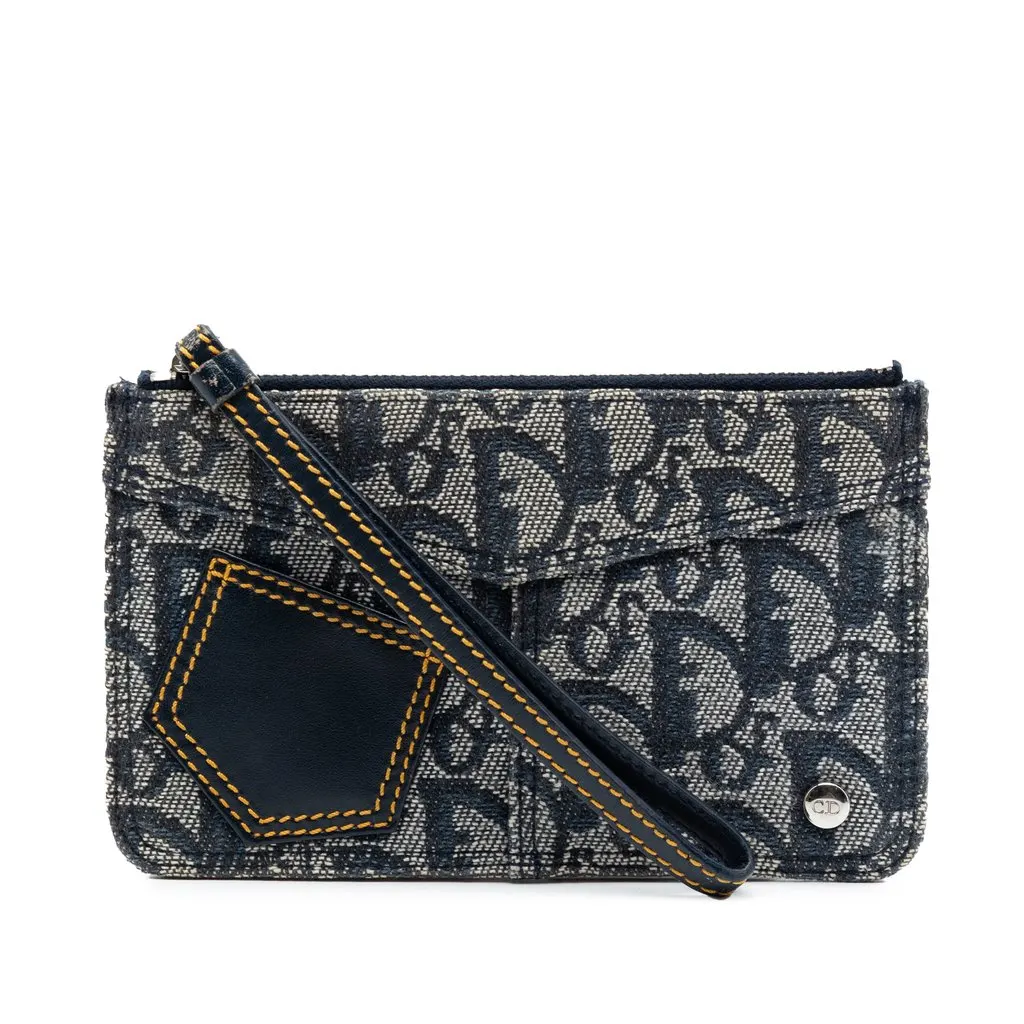 Dior Diorissimo Trotter Canvas Wristlet Pouch Blue Very good - Front View