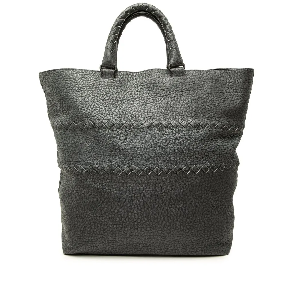 Bottega Veneta Intrecciato Trimmed Cervo Tote Grey Leather Good - Front View