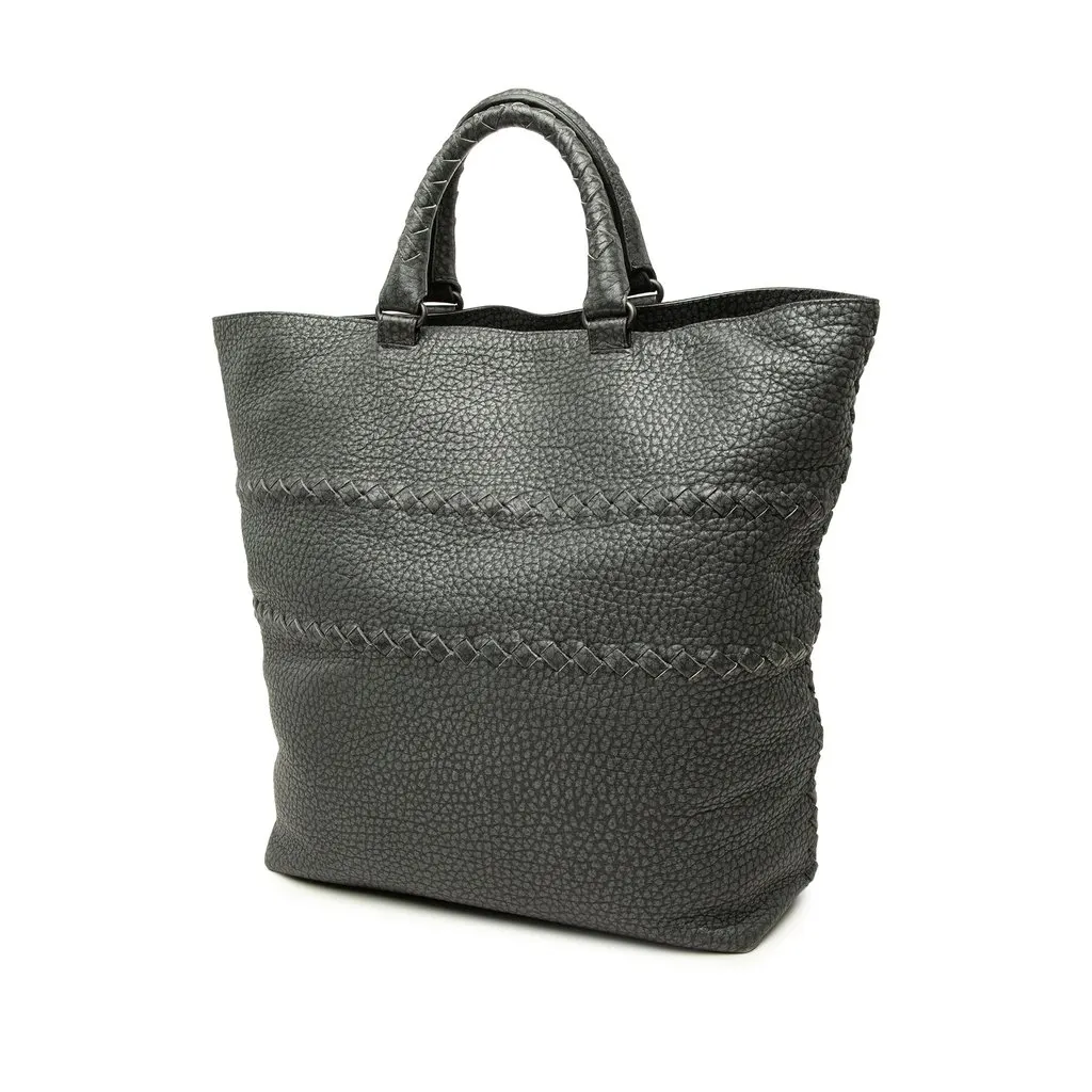 Bottega Veneta Intrecciato Trimmed Cervo Tote Grey Leather Good - Back View