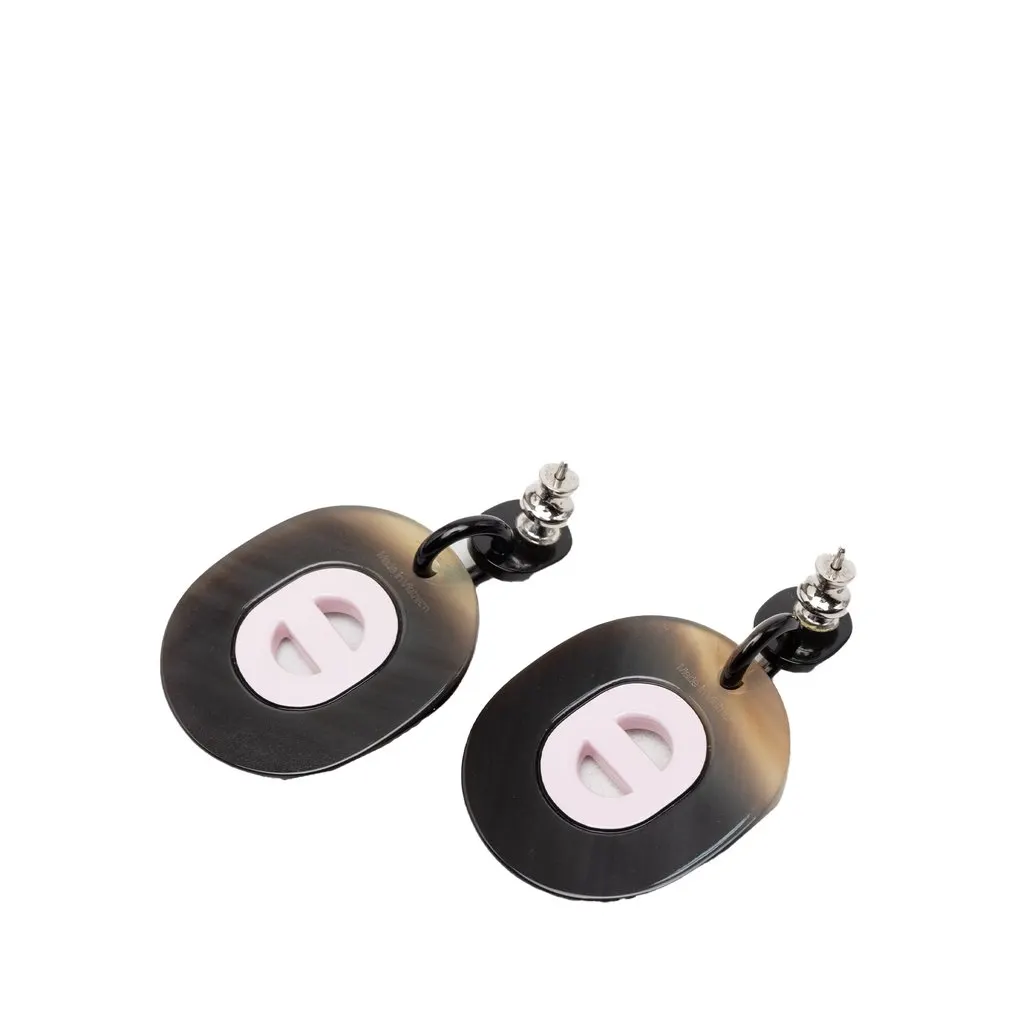 Hermès Buffalo Horn Lacquered and Palladium Plated Fidelio Village Drop Bullet Back Earrings Black Very good - Back View