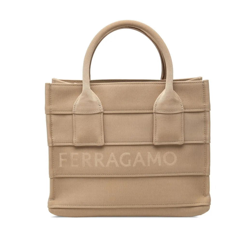 Salvatore Ferragamo Small Canvas Signature Tote Beige Very good - Front View