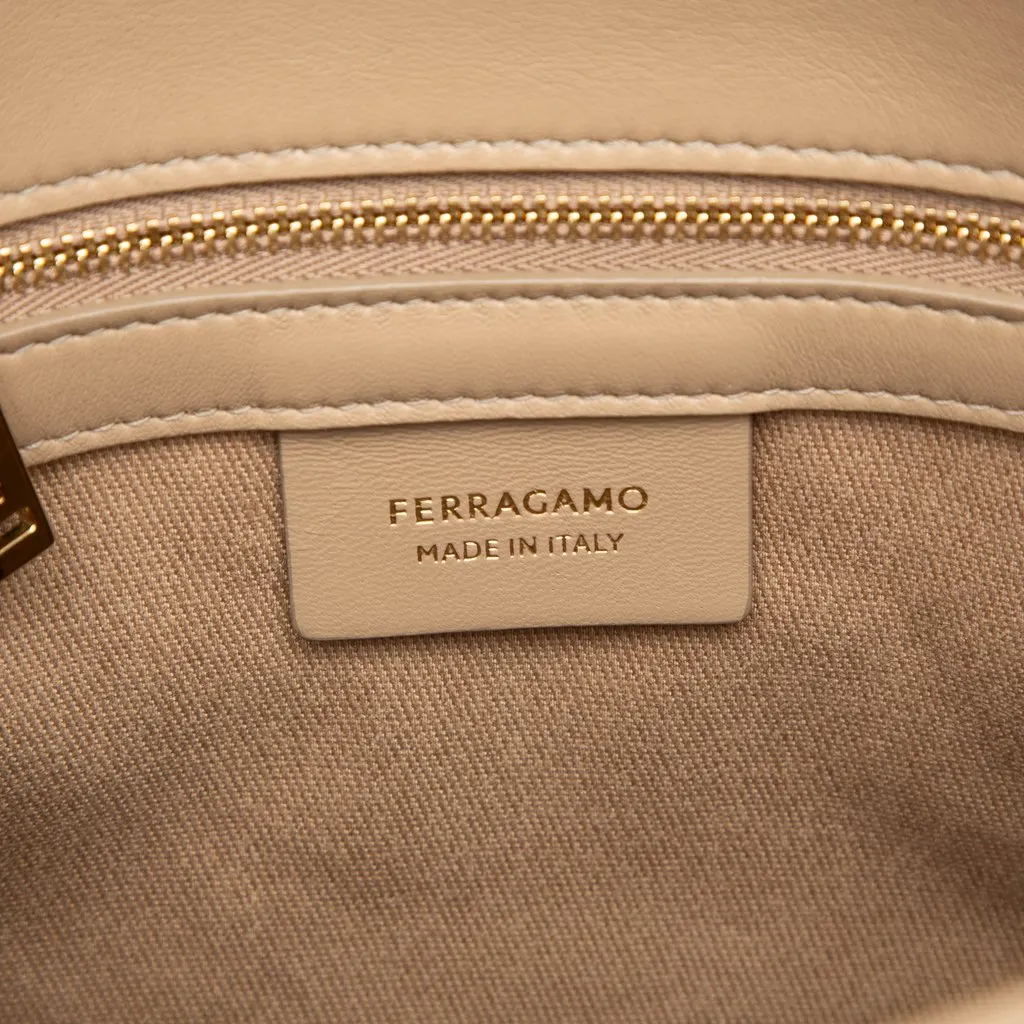 Salvatore Ferragamo Small Canvas Signature Tote Beige Very good - Box View