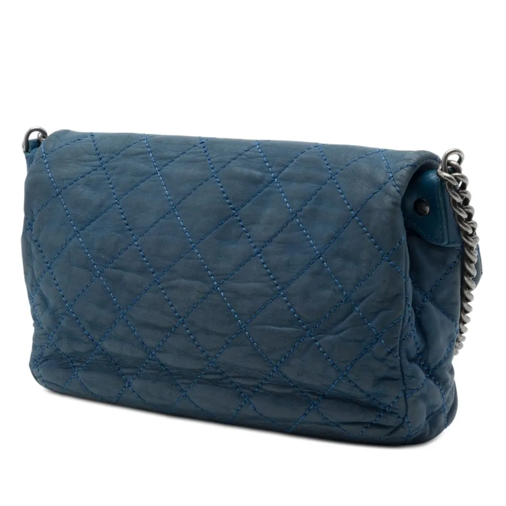 Chanel Medium Quilted Iridescent Calfskin Coco Daily Flap Blue Leather Very good - Back View