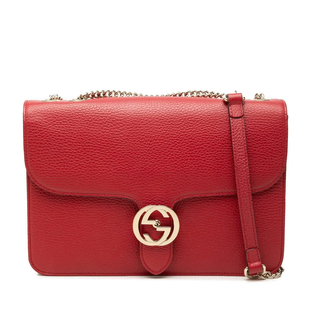Gucci Medium Dollar Calfskin Interlocking G Crossbody Red Leather Very good - Front View