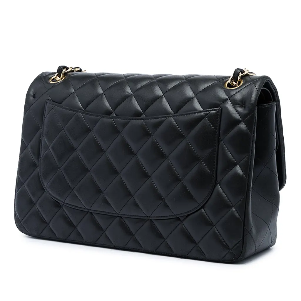 Chanel Jumbo Classic Lambskin Double Flap Black Leather Very good - Back View