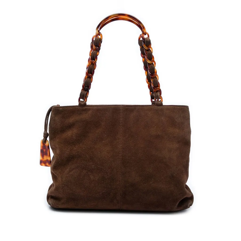 Chanel CC Suede Tortoise Chain Tote Brown Leather Very good - Front View