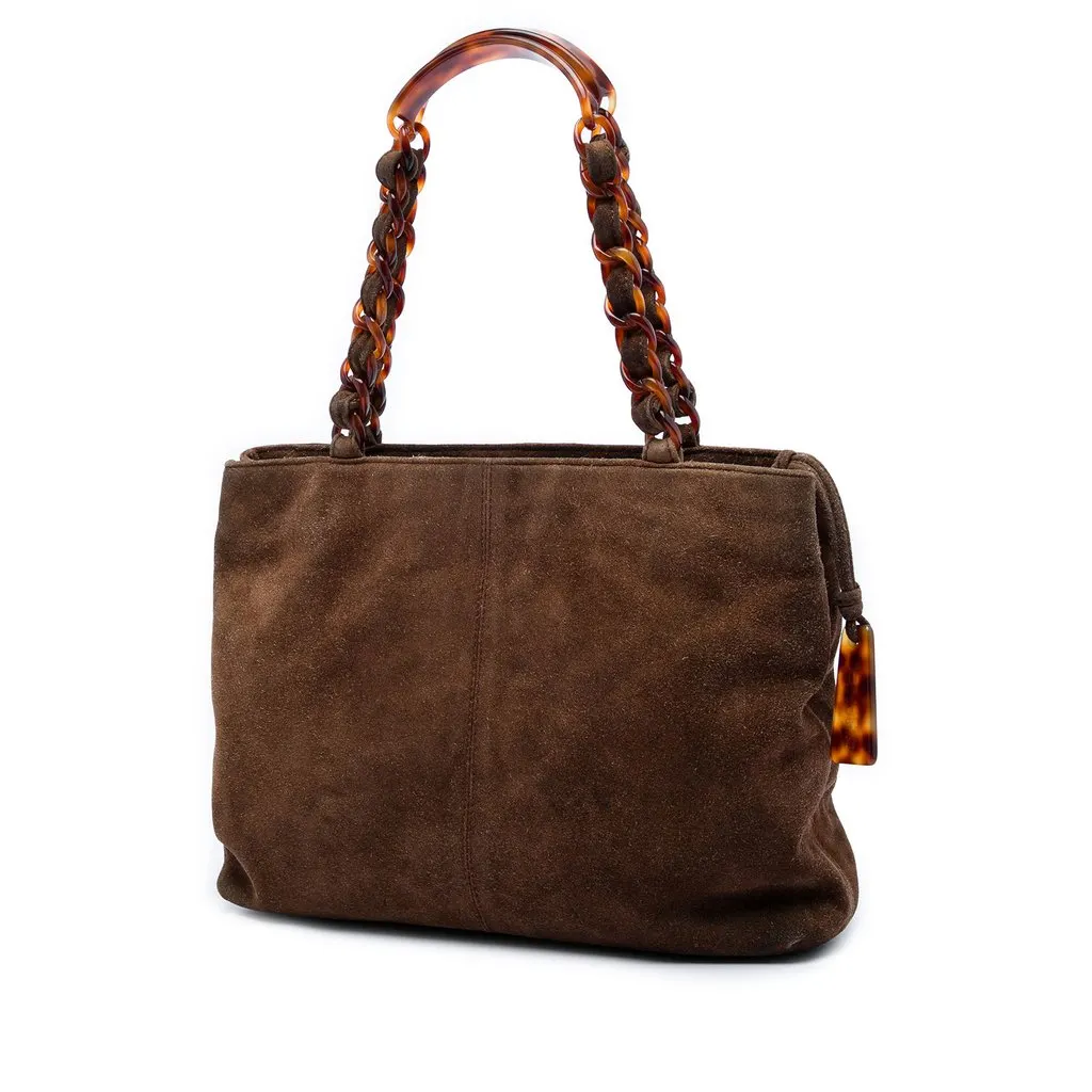 Chanel CC Suede Tortoise Chain Tote Brown Leather Very good - Back View
