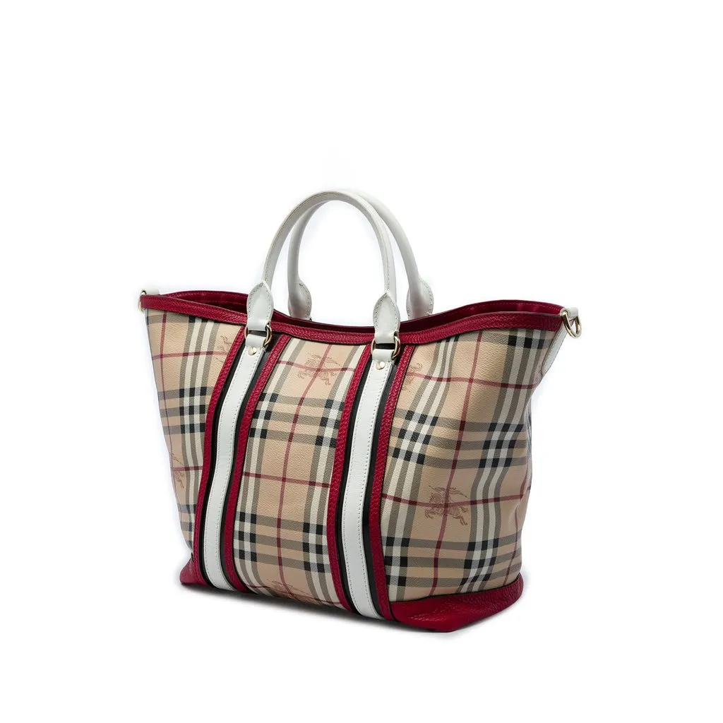 Burberry Medium Haymarket Check Coated Canvas Jameson Tote Beige Leather Very good - Back View