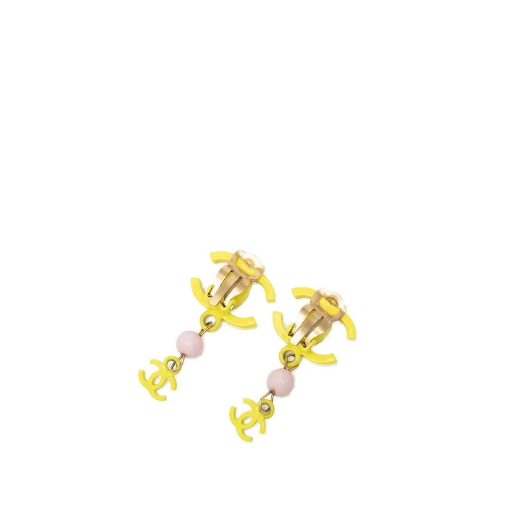Chanel CC Resin Bead Drop Clip On Earrings Yellow Plastic Very good - Back View