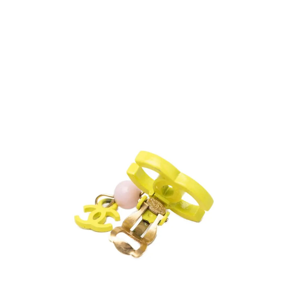 Chanel CC Resin Bead Drop Clip On Earrings Yellow Plastic Very good - Inside View