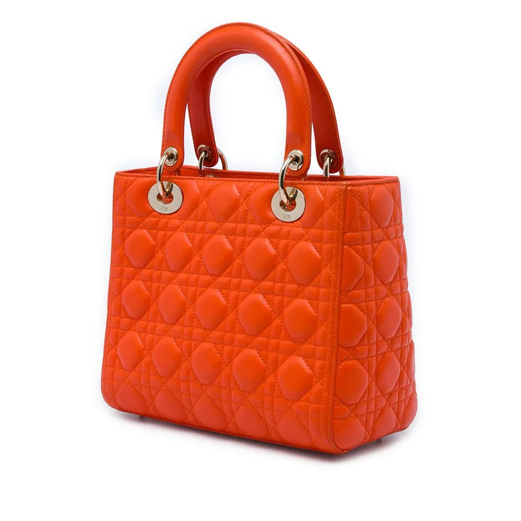 Dior Medium Lambskin Cannage Lady Dior Orange Leather Very good - Back View