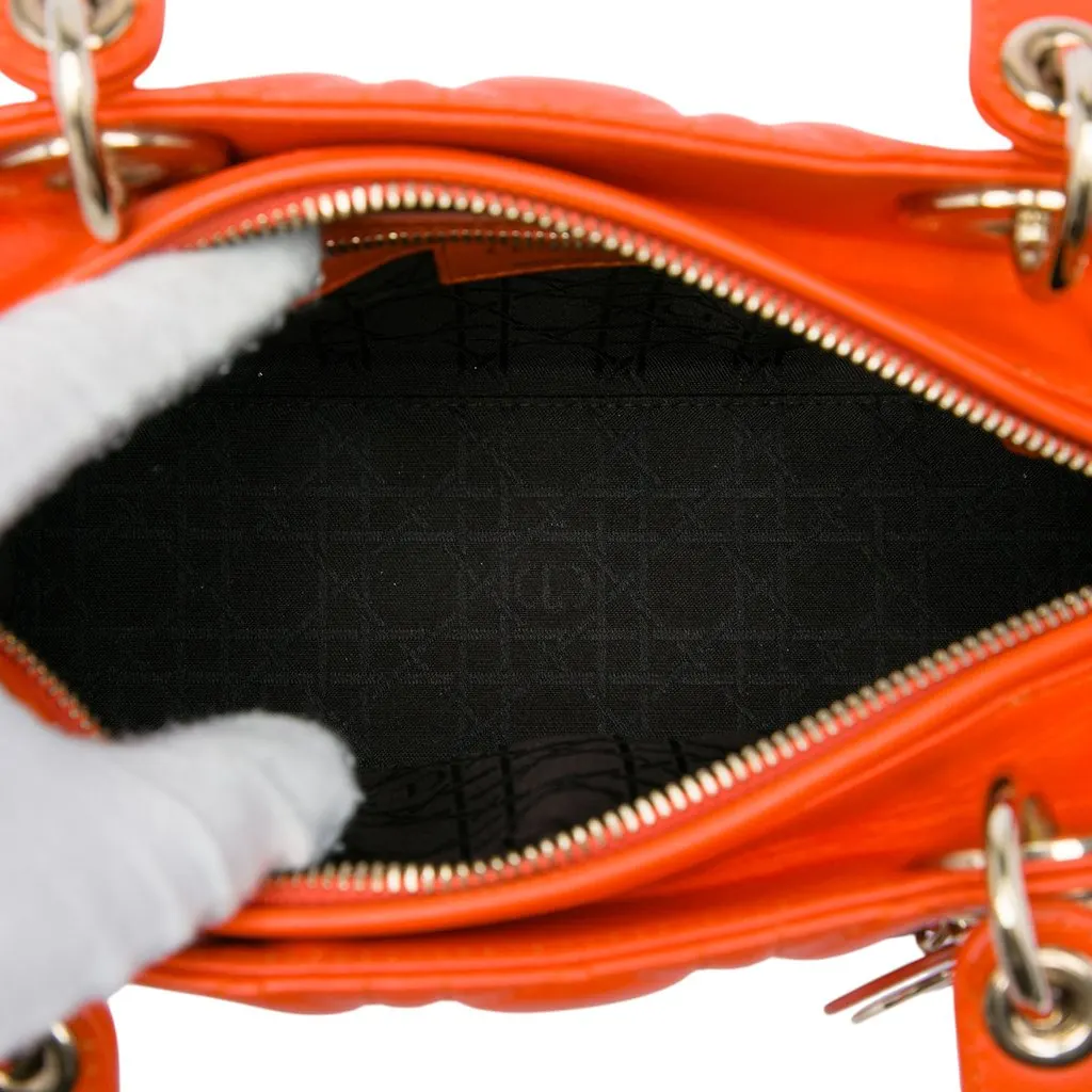 Dior Medium Lambskin Cannage Lady Dior Orange Leather Very good - Model View