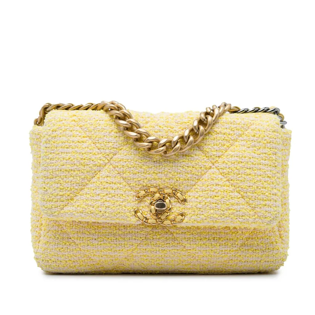 Chanel Medium Tweed 19 Flap Yellow Very good - Front View