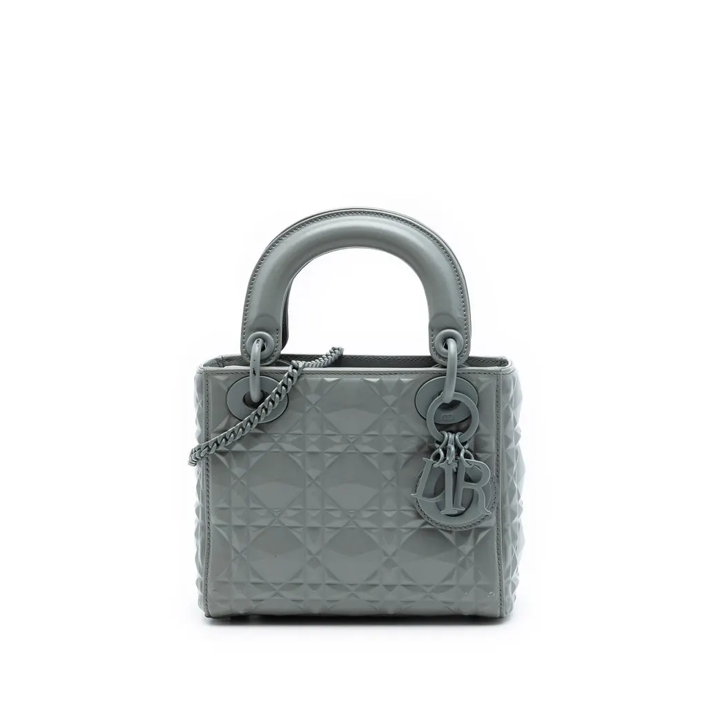 Dior Mini Ultra Matte Calfskin Diamond Cannage Lady Dior Grey Leather Very good - Front View
