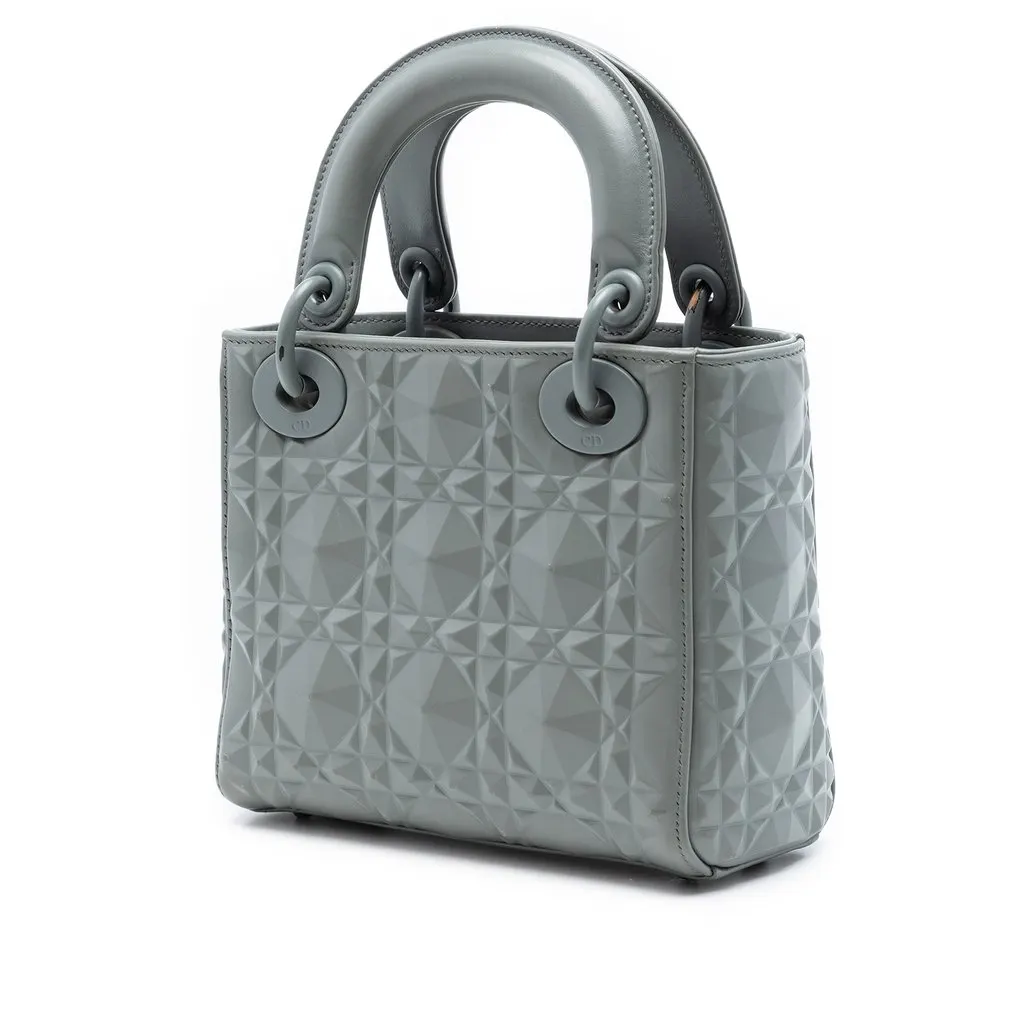 Dior Mini Ultra Matte Calfskin Diamond Cannage Lady Dior Grey Leather Very good - Back View