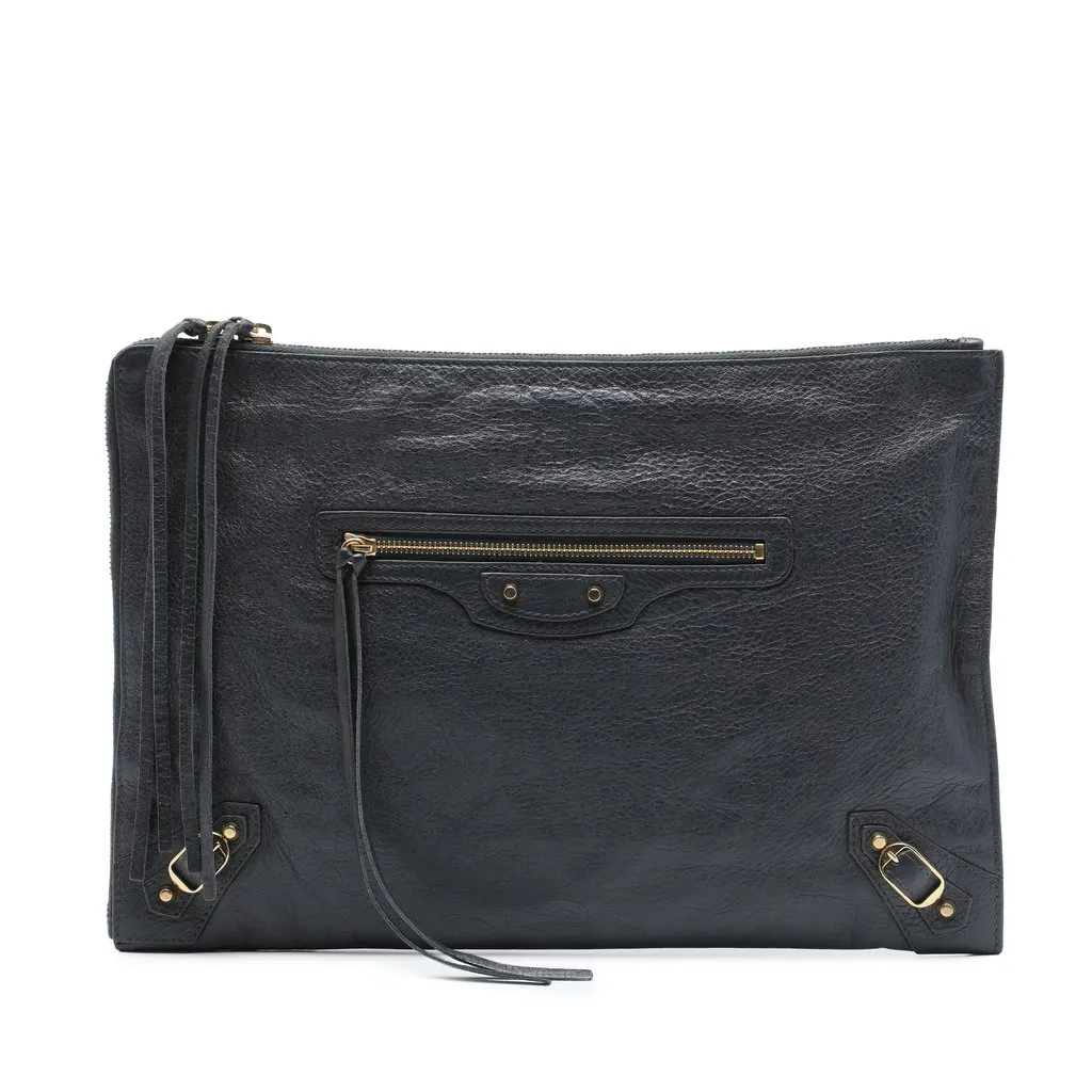 Balenciaga Lambskin Motocross Classic Zip Around Flat Clutch MultiColor Leather Very good - Front View