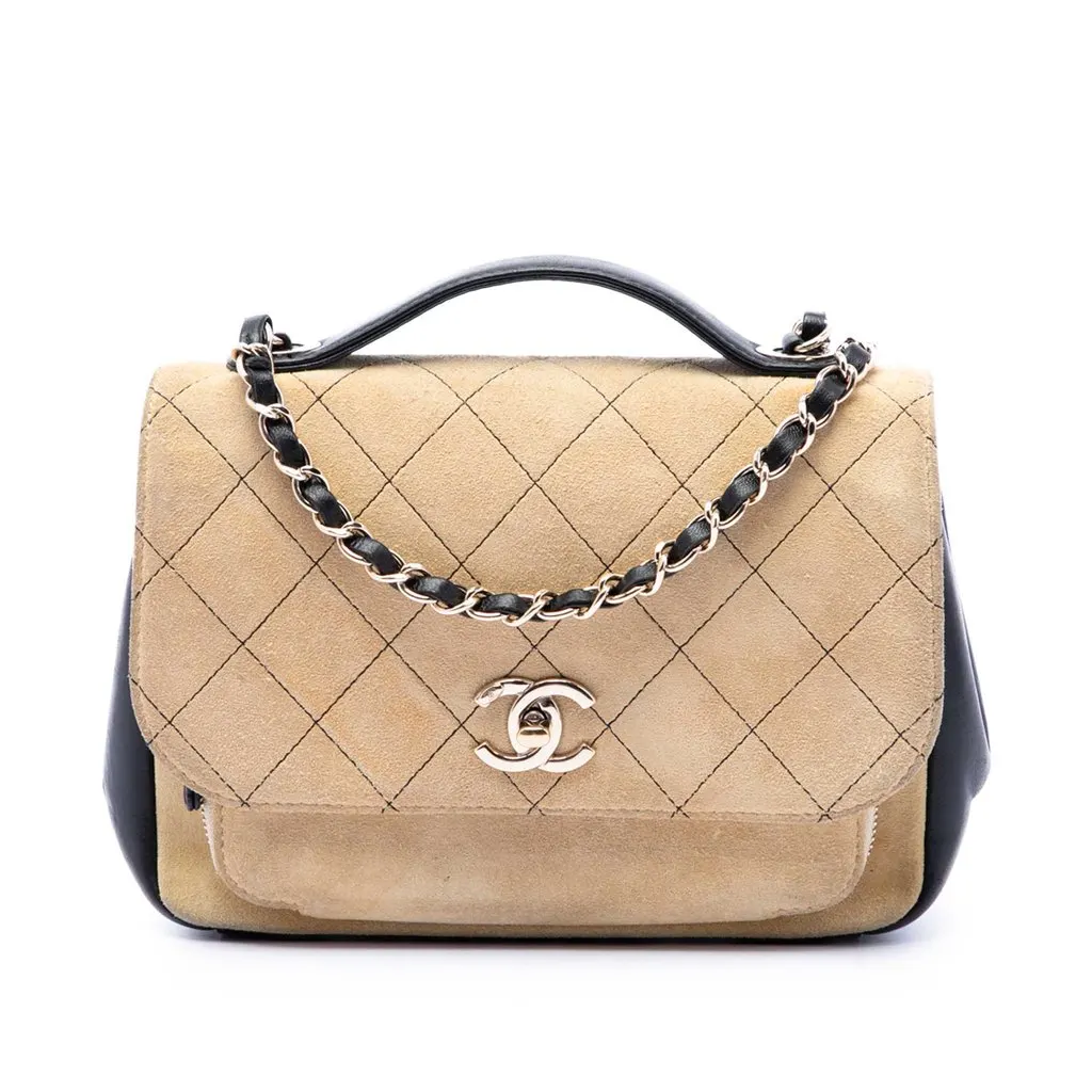 Chanel Medium CC Quilted Suede Business Affinity Flap Beige Leather Very good - Front View