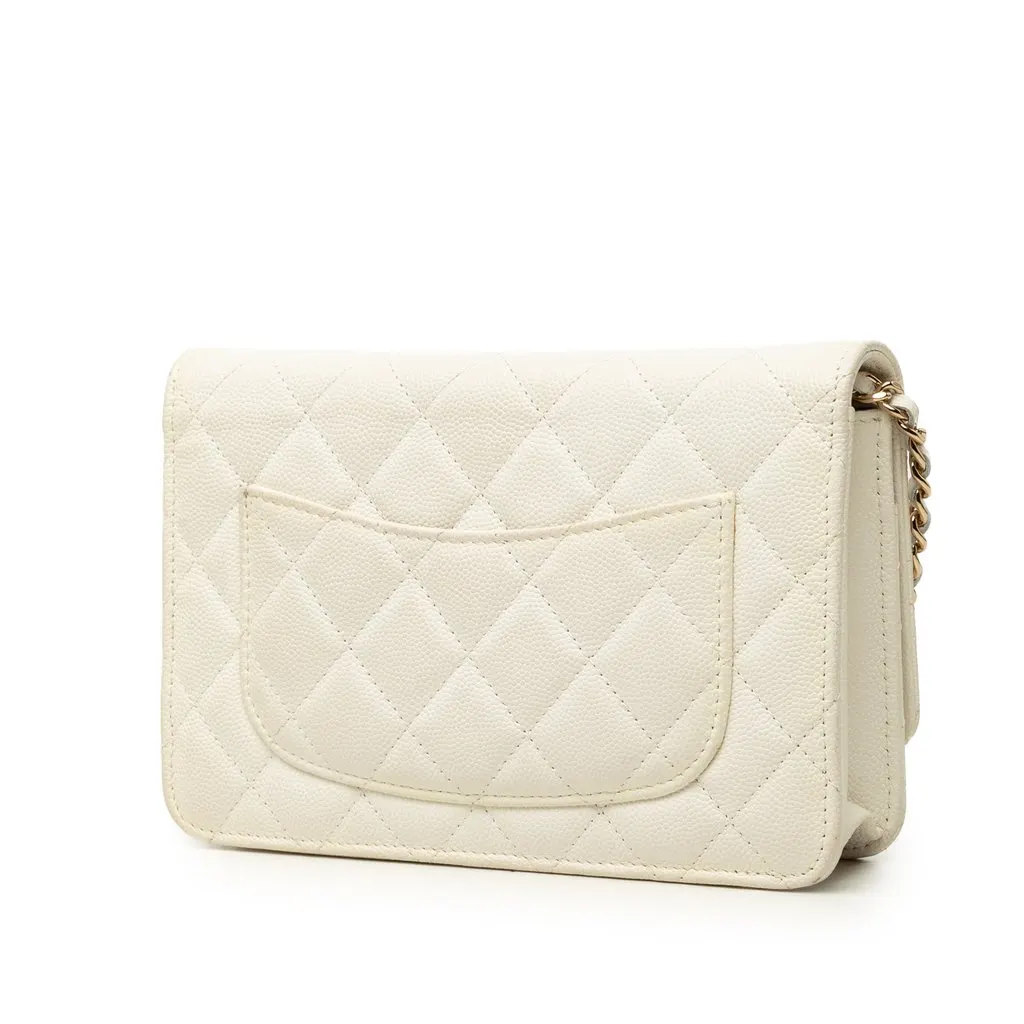 Chanel CC Quilted Caviar Wallet On Chain White Leather Very good - Back View