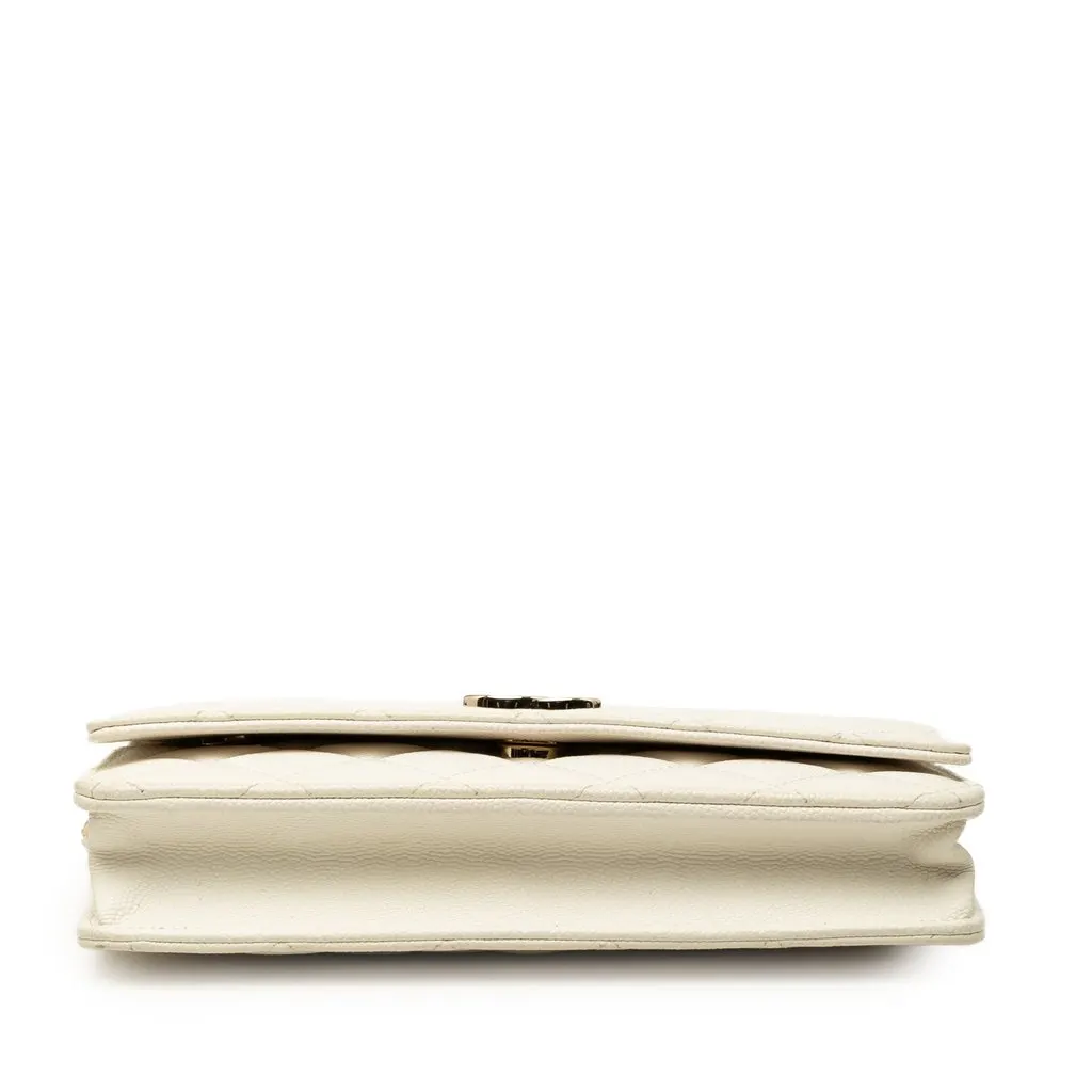 Chanel CC Quilted Caviar Wallet On Chain White Leather Very good - Inside View