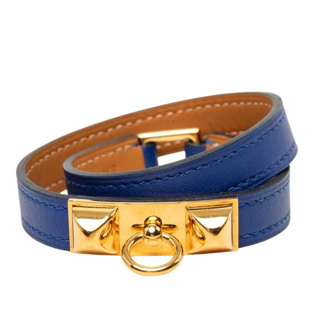 Hermès Swift Rivale Double Tour Bracelet Blue Leather Very good - Front View