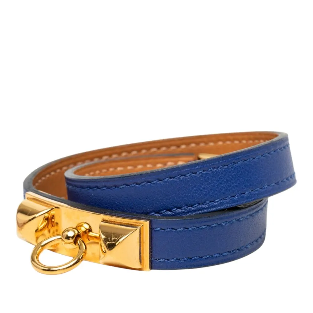 Hermès Swift Rivale Double Tour Bracelet Blue Leather Very good - Back View