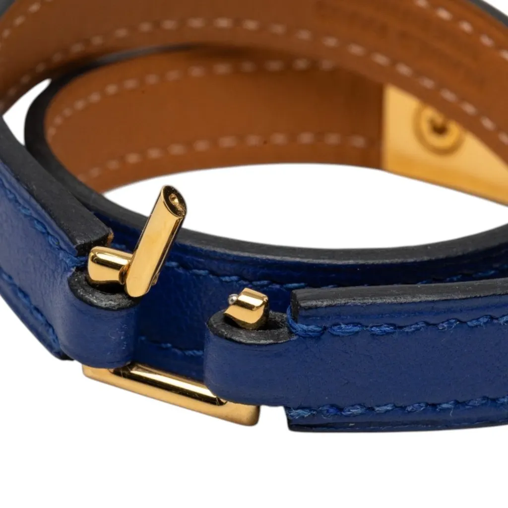 Hermès Swift Rivale Double Tour Bracelet Blue Leather Very good - Model View