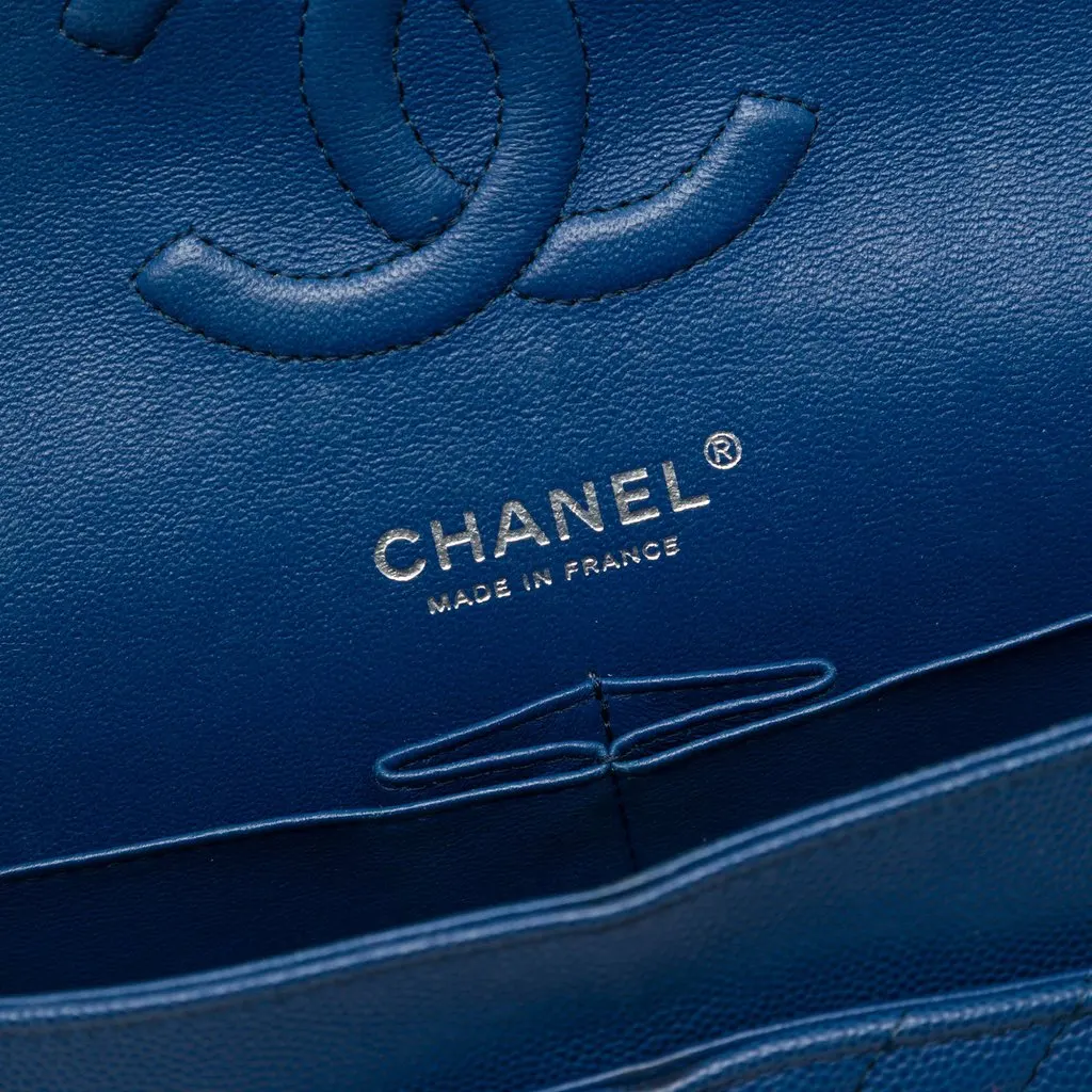 Chanel Medium Classic Chevron Caviar Double Flap Blue Leather Very good - Box View