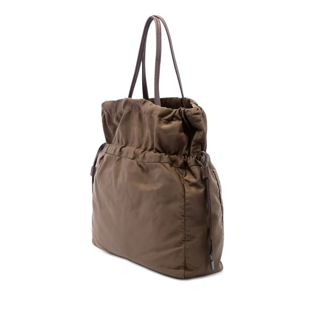 Prada Tessuto Logo Drawstring Tote Brown Very good - Back View