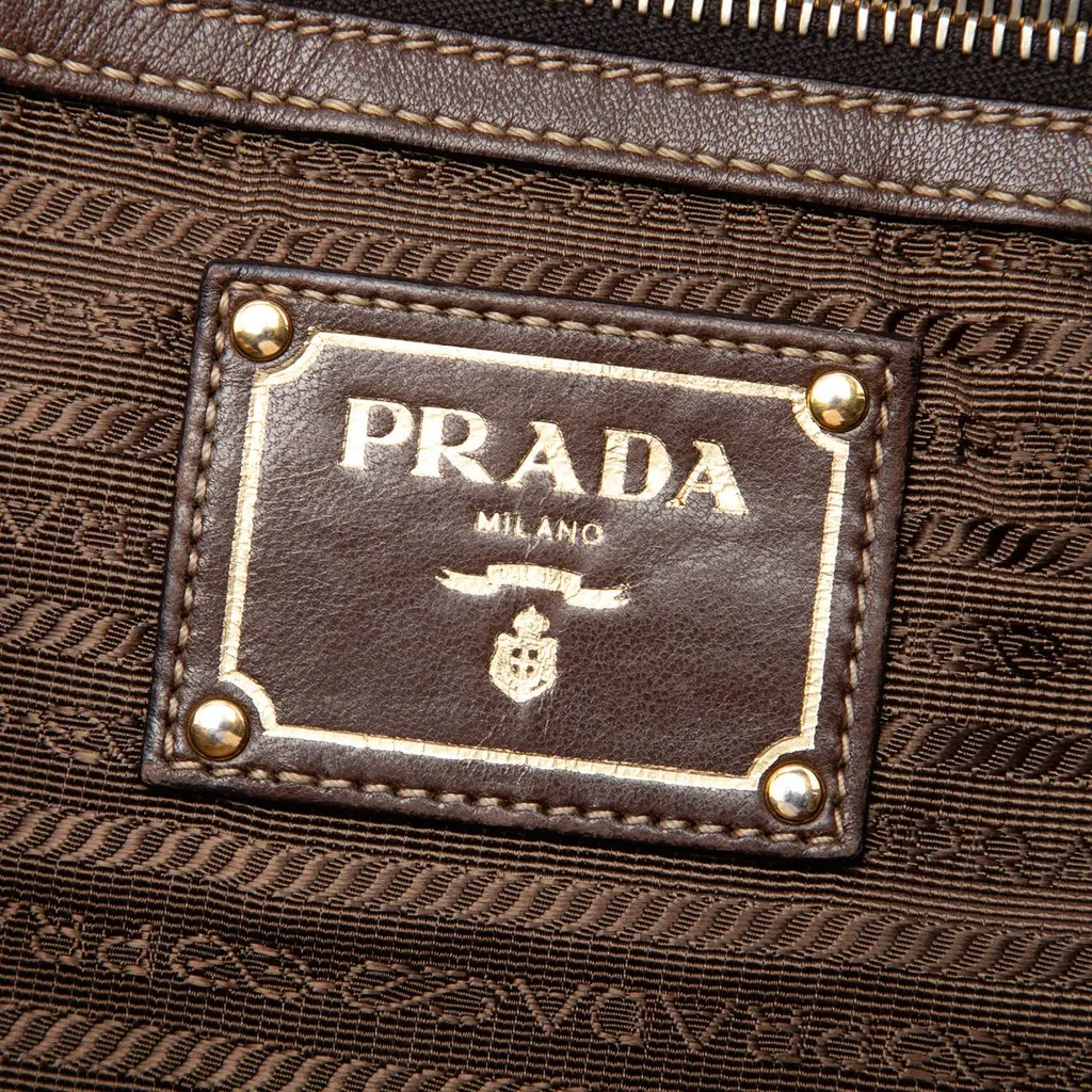 Prada Tessuto Logo Drawstring Tote Brown Very good - Box View