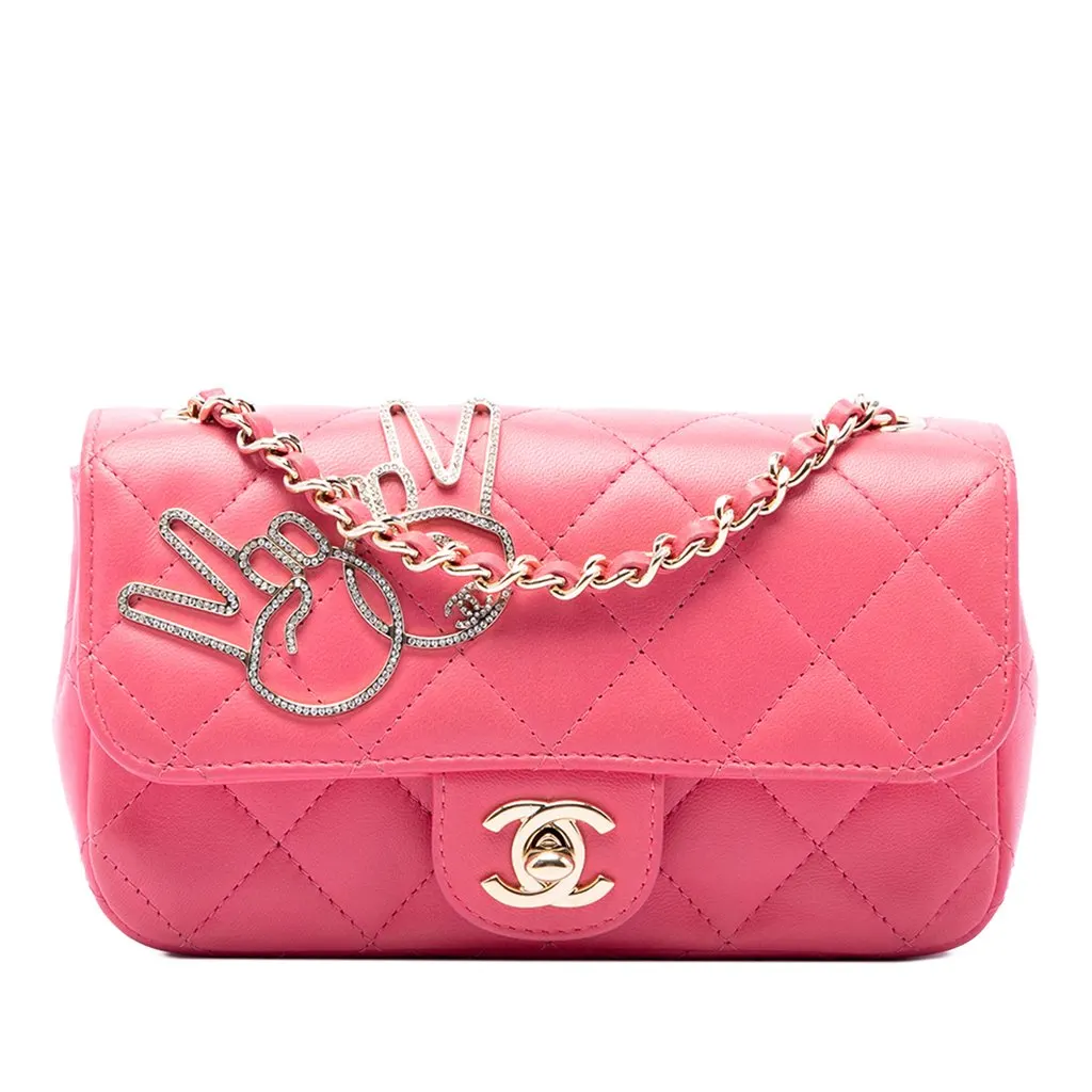Chanel Extra Mini Lambskin V for Victory Flap Pink Leather Very good - Front View