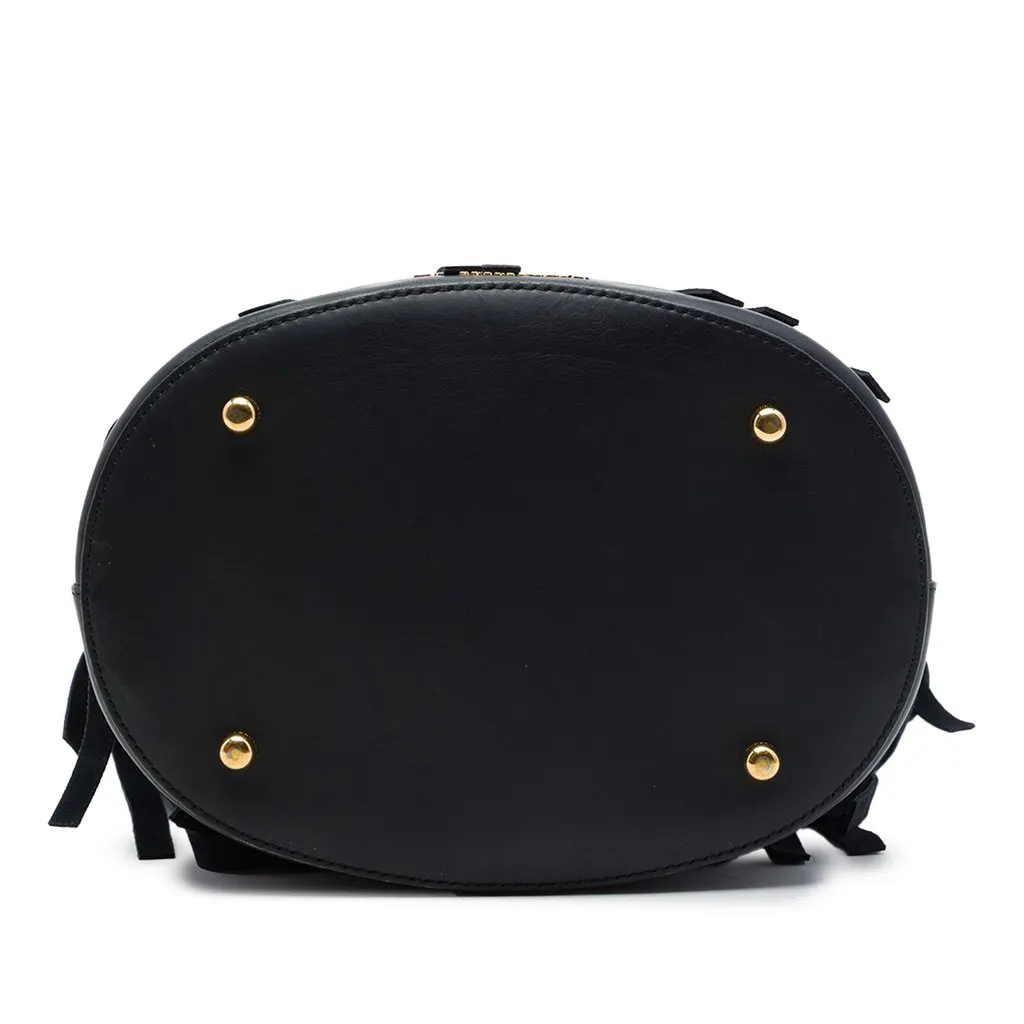 Burberry House Check Canvas and Suede Fringe Bucket Bag Black Canvas Good - Inside View
